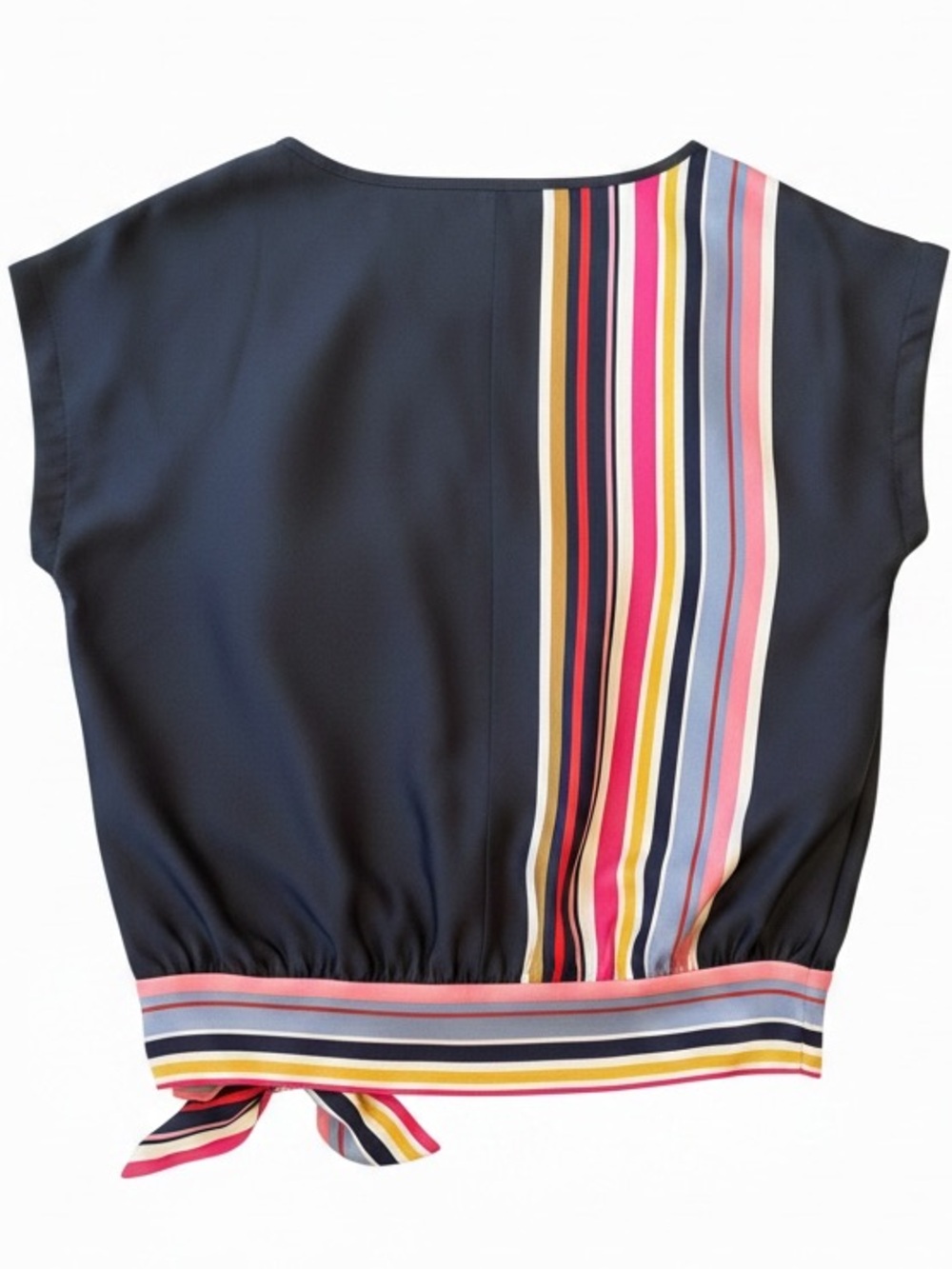 Trina Turk Los Angeles Cap Sleeve Relaxed Fit Asymmetrical Stripe Tie Hem Size M - Picture 2 of 7